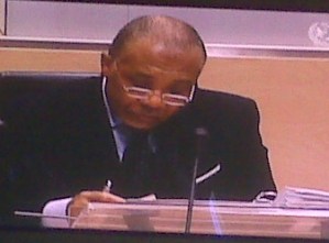 Charles Taylor listening to a testimony, March 2010, The Hague. CC licence: www.charlestaylortrial.org